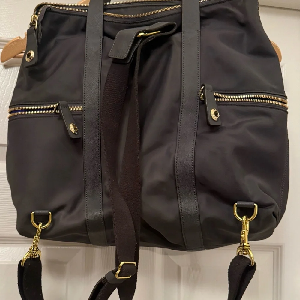 Henri Bendel Gray Backpack with Gold Details No lock for bag. - Picture 4 of 8